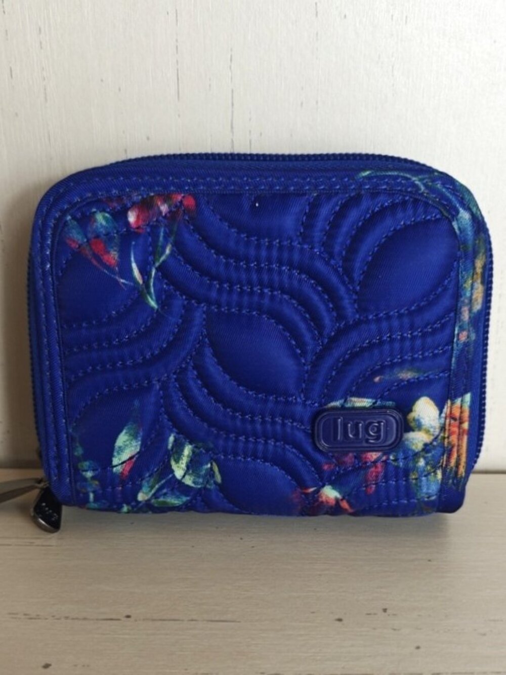 lug Splits 2 Compact Wallet Quilted Blue Floral Zip RFID